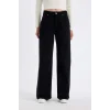 D3766 Gabardin Siyah Wide Leg Geniş Bol Paça Normal Bel Basic Düz Pantolon