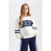 D3806 Oversize Geniş Kalıp Bisiklet Yaka Çizgili Sweatshirt