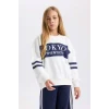 D3806 Oversize Geniş Kalıp Bisiklet Yaka Çizgili Sweatshirt