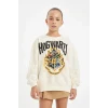 D3861 Ekru Harry Potter Oversize Geniş Kalıp Bisiklet Yaka Sweatshirt