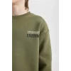 D3964 Oversize Geniş Kalıp Bisiklet Yaka Sırt Baskılı Sweatshirt