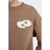 D3968 Oversize Fit Bisiklet Yaka Baskılı Sweatshirt