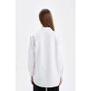D4159 Beyaz Relax Fit Gömlek Yaka Poplin Basic Düz Uzun Kollu Gömlek Tunik