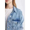 D4196 Crop Düğmeli Jean Ceket