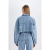 D4196 Crop Düğmeli Jean Ceket