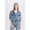D4196 Crop Düğmeli Jean Ceket