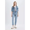 D4196 Crop Düğmeli Jean Ceket