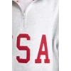 D4273 Yarım Fermuarlı Slogan Baskılı Sweatshirt