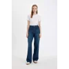 D4312 Straight Yüksek Bel Jean Yıkamalı Pantolon