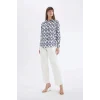 D4511 Oversize Fit Desenli Uzun Kollu Gömlek