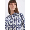 D4511 Oversize Fit Desenli Uzun Kollu Gömlek