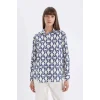 D4511 Oversize Fit Desenli Uzun Kollu Gömlek