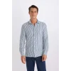 D4563 Slim Fit Dar Kesim Polo Yaka Çizgili Uzun Kollu Gömlek