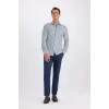 D4563 Slim Fit Dar Kesim Polo Yaka Çizgili Uzun Kollu Gömlek