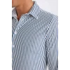 D4563 Slim Fit Dar Kesim Polo Yaka Çizgili Uzun Kollu Gömlek