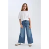 D4689 Kız Çocuk Wide Leg Kargo Cepli Geniş Bol Paça Jean Pantolon
