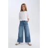 D4689 Kız Çocuk Wide Leg Kargo Cepli Geniş Bol Paça Jean Pantolon