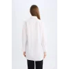D4773 Relax Fit Gömlek Yaka Poplin Basic Düz Uzun Kollu Beyaz Gömlek Tunik