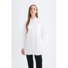 D4773 Relax Fit Gömlek Yaka Poplin Basic Düz Uzun Kollu Beyaz Gömlek Tunik