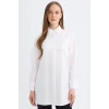D4773 Relax Fit Gömlek Yaka Poplin Basic Düz Uzun Kollu Beyaz Gömlek Tunik
