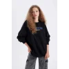D4939 Oversize Fit Baskılı Kalın Kumaş Sweatshirt