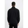 D4971 Comfort Regular Fit Rahat Kesim Dik Yaka Cepli Basic Düz Fermuarlı Sweatshirt Hırka