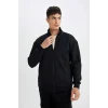 D4971 Comfort Regular Fit Rahat Kesim Dik Yaka Cepli Basic Düz Fermuarlı Sweatshirt Hırka