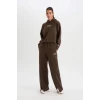 D4989 DeFactoFit Wide Leg Geniş Paça Cepli Standart Boy Kalın Kumaş Eşofman Altı