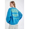 D5185 Loose Fit Sırt Baskılı Kalın Sweatshirt