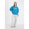 D5185 Loose Fit Sırt Baskılı Kalın Sweatshirt