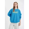 D5185 Loose Fit Sırt Baskılı Kalın Sweatshirt