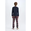 D5212 Baskılı Üst Kareli Uzun Alt Pijama Takımı