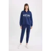 D5296 Relax Fit Polo Yaka Baskılı Kalın Sweatshirt