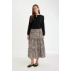 D5328 Kloş Esnek Belli Leopar Desenli Kiloş Maxi Etek