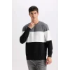 D5393 Regular Fit Bisiklet Yaka Jakarlı Sweatshirt