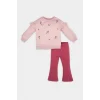D5417 Kız Bebek Çiçekli Sweatshirt Tayt 2li Takım