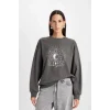 D5925 Relax Fit Bisiklet Yaka Baskılı Sweatshirt