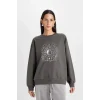 D5925 Relax Fit Bisiklet Yaka Baskılı Sweatshirt