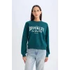 D5928 Regular Fit Bisiklet Yaka Baskılı Sweatshirt