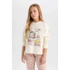 D6061 Kız Çocuk Garfield Sweatshirt Üst Desenli Beli Lastikli Uzun Alt Pijama Takım
