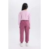D6067 Kız Çocuk Beli Paçası Lastikli Basic Düz Jogger Eşofman Altı