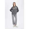 D6565 Loose Fit Sırt Baskılı Kalın Sweatshirt