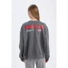 D6565 Loose Fit Sırt Baskılı Kalın Sweatshirt