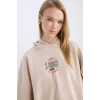 D6671 Coool Loose Fit Baskılı Kapüşonlu Sweatshirt