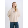 D6671 Coool Loose Fit Baskılı Kapüşonlu Sweatshirt