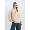 D6671 Coool Loose Fit Baskılı Kapüşonlu Sweatshirt
