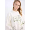 D6705 Coool Oversize Geniş Kalıp Kapüşonlu Sırt Baskılı Kalın Sweatshirt