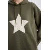 D6751 Coool Oversize Geniş Kalıp Kapüşonlu Sırt Baskılı Kalın Sweatshirt