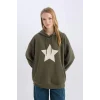 D6751 Coool Oversize Geniş Kalıp Kapüşonlu Sırt Baskılı Kalın Sweatshirt