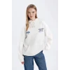 D6878 Oversize Fit Kapüşonlu Sırt Baskılı Sweatshirt